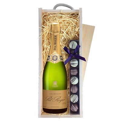 Pol Roger Rich Demi Sec Champagne 75cl & Truffles, Wooden Box